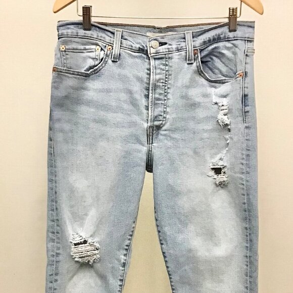 Levi’s 32 (14/15) Wedgie Straight Women’s Jeans Distressed Frayed Hems Stretch - Picture 4 of 12